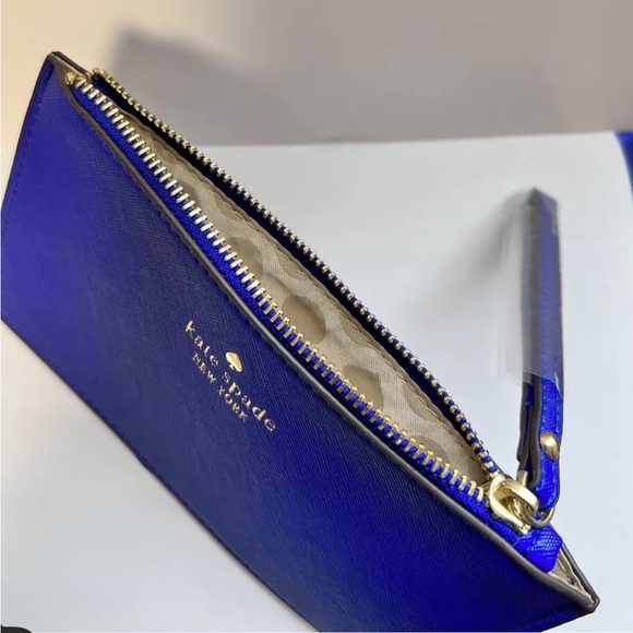 Kate Spade NY Brilliant Blue Crossgrain Leather Wristlet ♠️💙 NWT - Picture 3 of 7